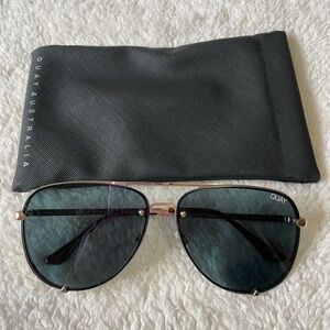 Quay Australia High Key rimless Black Aviator Sunglasses with dark green lens